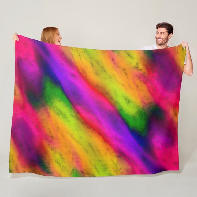 Rosa Lila Gult Grönt Tie Dye Fleecefilt (På plats)