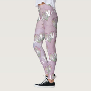 Rosa Lila Hjärttypgrafi Alla hjärtans dag Legage Leggings