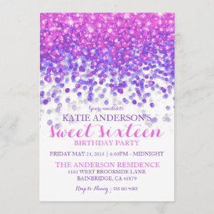 Rosa Lila Hollywood Glitter Sweet sixteen Party Inbjudningar