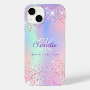 Rosa lila holograf glitter monogram namn