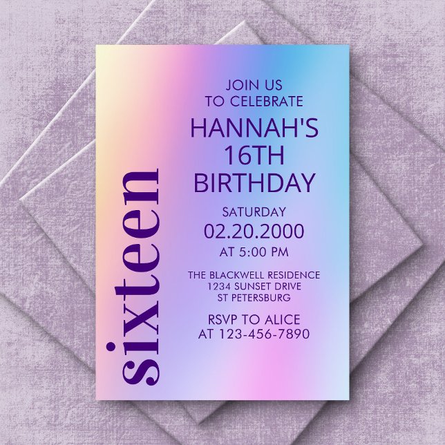 Rosa Lila Holografisk födelsedag Inbjudningar (Skapare uppladdad)