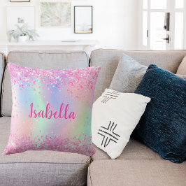 Rosa lila holografisk namn kudde