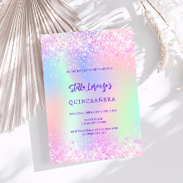 Rosa lila holografisk quinceanera inbjudningar