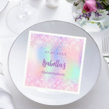 Rosa lila holografisk sparkles Quinceanera