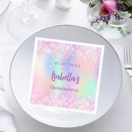 Rosa lila holografisk sparkles Quinceanera Pappersservett