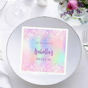 Rosa lila-holografisk sparkles Sweet 16 Pappersservett