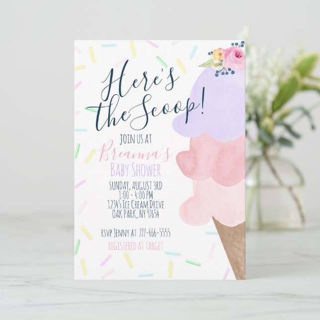 Rosa & Lila Ice Cream Cone Baby Shower Inbjudningar (Stående Fram)