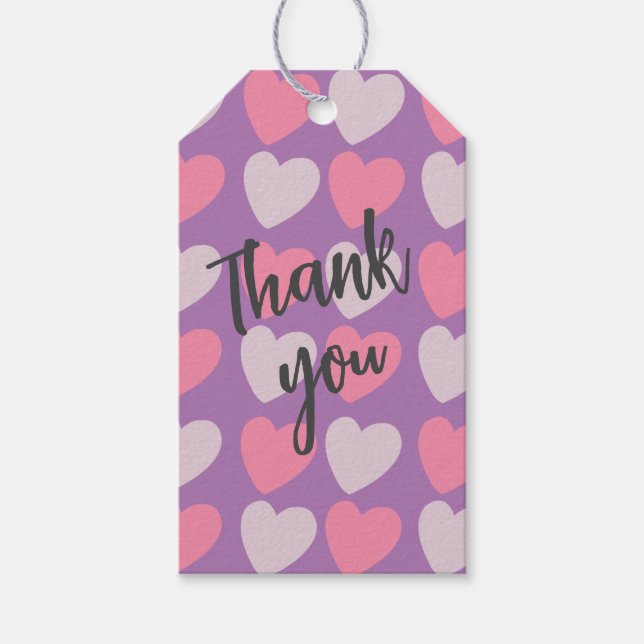 Rosa Lila Kärlek Hearts Presentetikett (Framsidan)