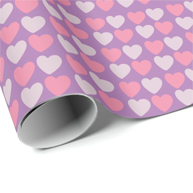 Rosa lila kärlekshjärtamönster presentpapper (Rullad Hörn)