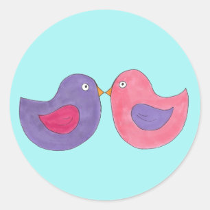 Rosa/Lila Kissing Lovebird Love Bird Stickers Runt Klistermärke