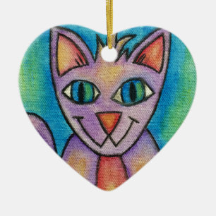 Rosa Lila Kitty Katt Julgransprydnad Keramik
