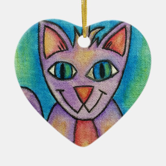 Rosa Lila Kitty Katt Julgransprydnad Keramik (Framsidan)