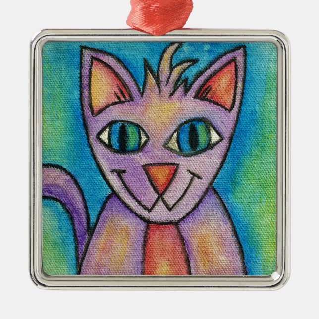 Rosa Lila Kitty Katt Julgransprydnad Metall (Framsidan)