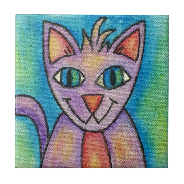 Rosa Lila Kitty Katt Kakelplatta (Framsidan)