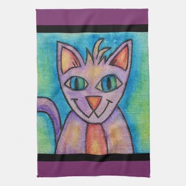 Rosa Lila Kitty Katt Kökshandduk (Vertikal)