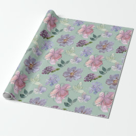 Rosa lila kronblad mintgrön bakgrund presentpapper