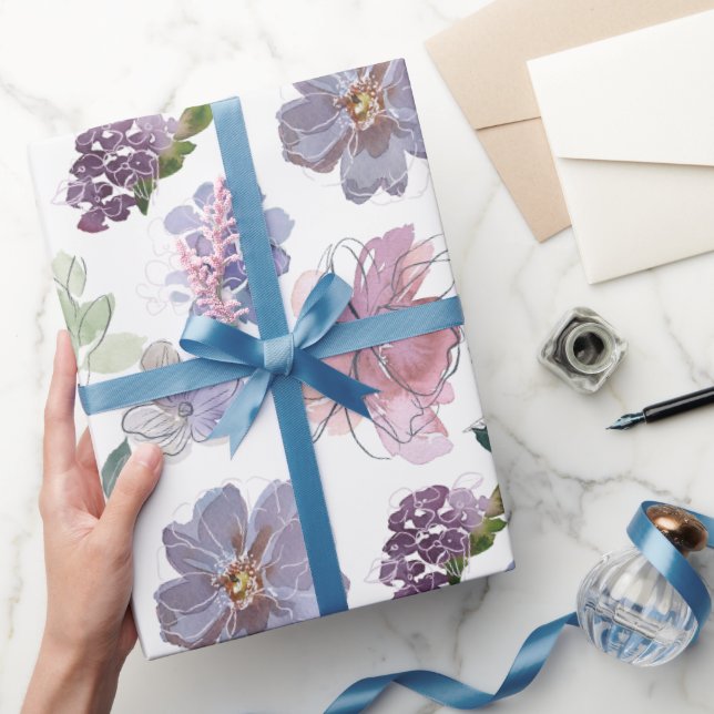 Rosa lila kronblad vit bakgrund presentpapper (Gifting)
