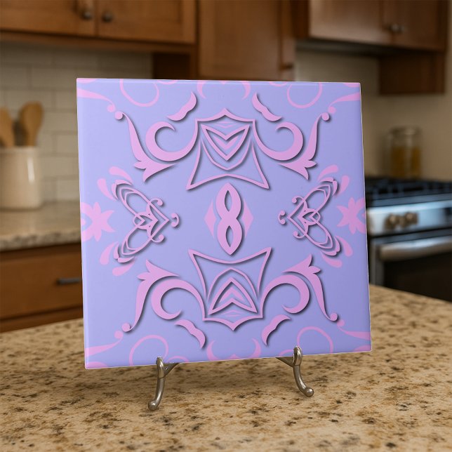 Rosa Lila Lavender Damask Baroque Ornate Mönster Kakelplatta (Skapare uppladdad)