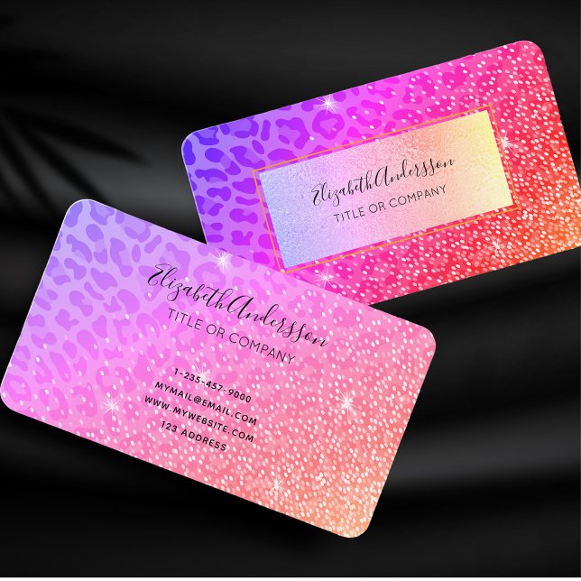Rosa lila leopard gnistra glam girly foil visitkort (Skapare uppladdad)
