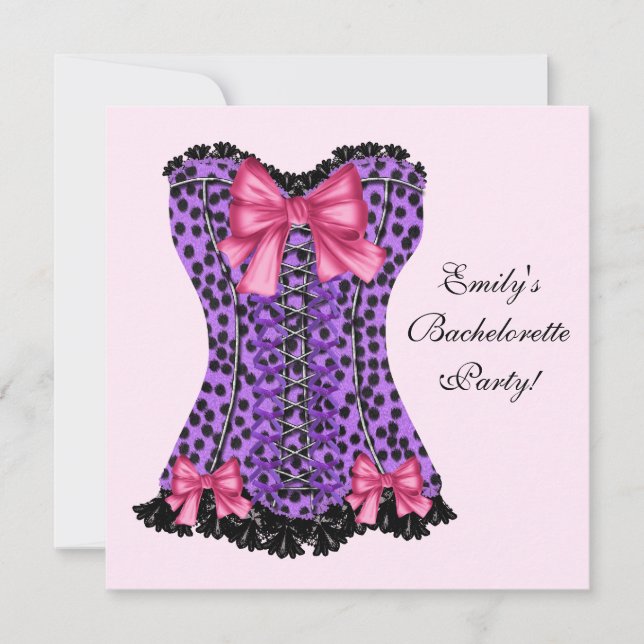 Rosa & Lila Leopard Klänning Lila Sängkammarparty  Inbjudningar (Framsida)