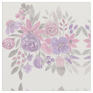 Rosa Lila Light Sage Grönt Blommigt Vattenfärg Tyg