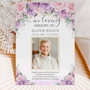 Rosa Lila Lilac Blommigt Photo Funeral Memorial Tack Kort