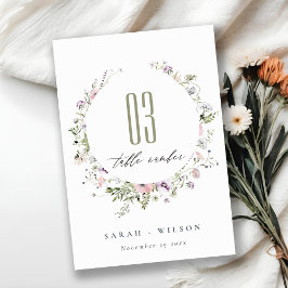 Rosa Lila Lilac WildblomCircle Ram Bröllop Bordsnummer