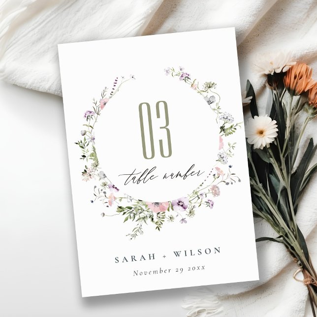 Rosa Lila Lilac WildblomCircle Ram Bröllop Bordsnummer (Skapare uppladdad)