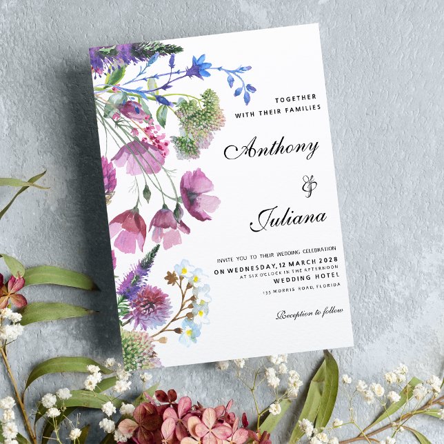 Rosa lila lilax-buskblomma sommaren Bröllop Inbjudningar (Pink purple lilac wildflower summer Wedding)