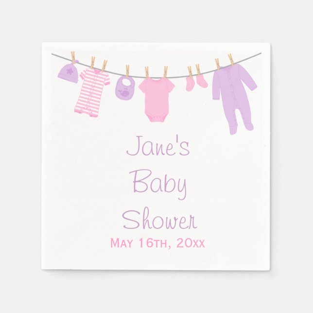 Rosa & Lila Little Clothes Baby Shower Napkins Pappersservett (Framsidan)
