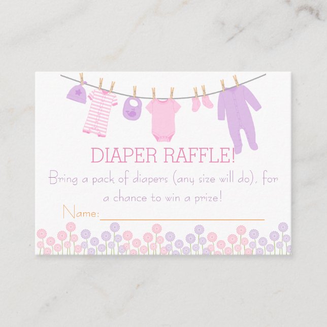 Rosa & Lila Little Clothes Diaper Raffle Biljett Tilläggskort (Framsida)