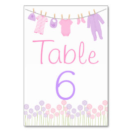 Rosa & Lila Little Clothes Shower Bord Card Bordsnummer