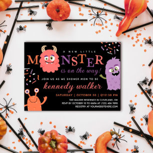 Rosa Lila Little Monster Halloween Baby Shower Inbjudningar