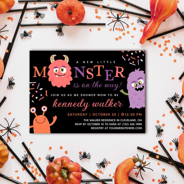 Rosa Lila Little Monster Halloween Baby Shower Inbjudningar (Skapare uppladdad)
