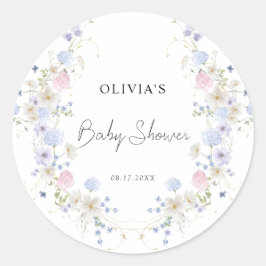 Rosa Lila Little WildblommGirl Baby Shower Runt Klistermärke