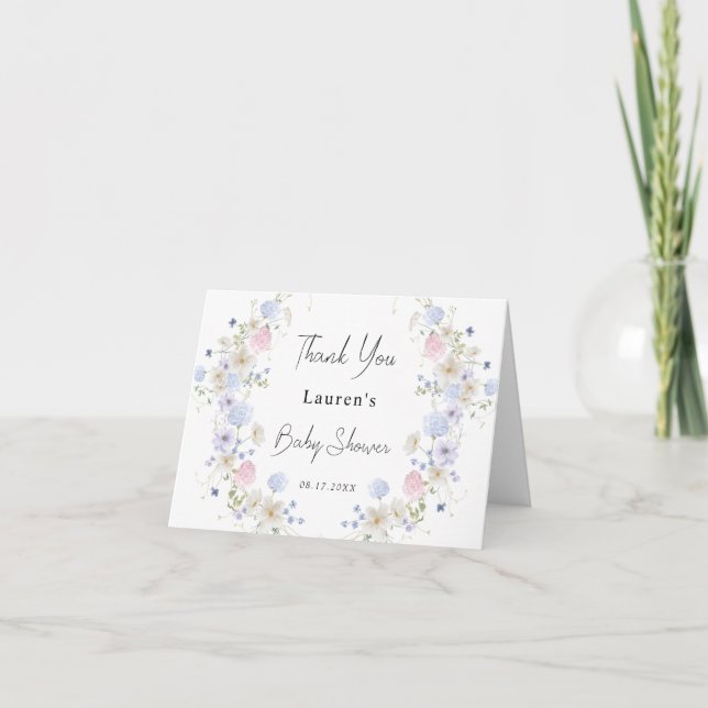 Rosa Lila Little WildblommGirl Baby Shower Tack Kort (Framsida)