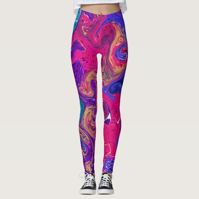 Rosa, Lila, Magenta Fluid Art Marble Leggings (Framsida)