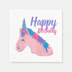 Rosa Lila Magic Horse Unicorn Födelsedagsfest Pappersservett