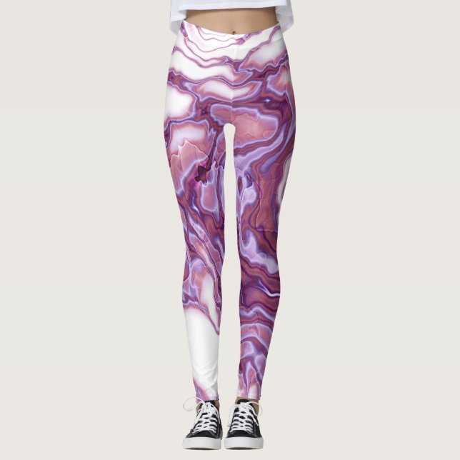Rosa Lila Marmor Elegans Leggings (Framsida)