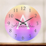 Rosa Lila Metallic Monogram Namn & Initial Stor Klocka<br><div class="desc">Rosa och Lila Ombre Pastel faux Metallic Monogram Namn och första serving Wall Clock. Wall Clock ger perfekten till någon som kärlek Rosa och Lila rostfritt stål.</div>