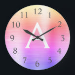 Rosa Lila Metallic Monogram Namn och initial Stor Klocka<br><div class="desc">Rosa och Lila Ombre Pastel faux Metallic Monogram Namn och första servarurån. Wall Clock ger perfekten till någon som kärlekar Rosa och Lila rostfritt stål.</div>