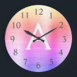 Rosa Lila Metallic Monogram Namn och initial Stor Klocka<br><div class="desc">Rosa och Lila Ombre Pastel faux Metallic Monogram Namn och första servarurån. Wall Clock ger perfekten till någon som kärlekar Rosa och Lila rostfritt stål.</div>