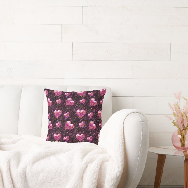 Rosa Lila Metallic Valentine Hearts Dekorativ kudd Kudde (Soffa)