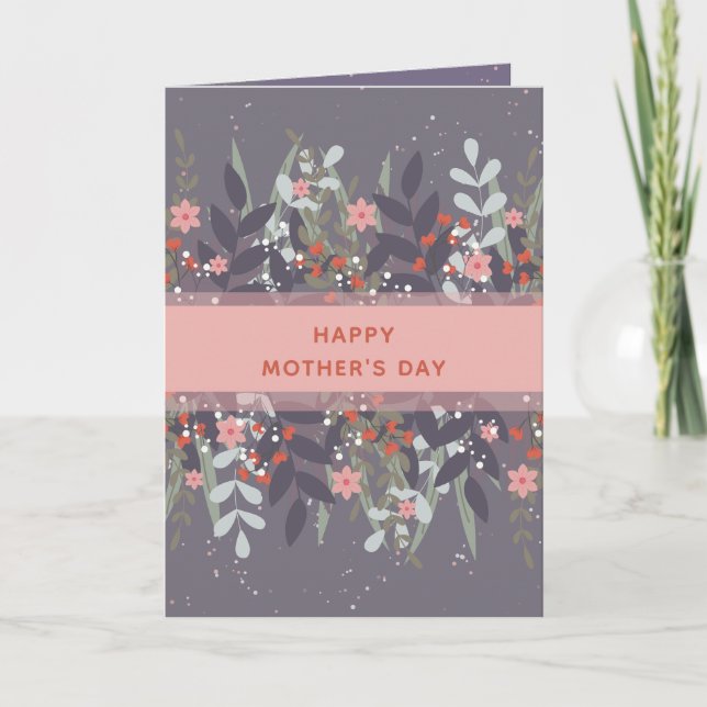 Rosa Lila Minimalistisk Blommig Band Mors Dag Kort (Framsida)