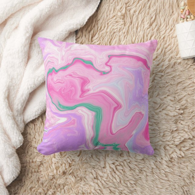 Rosa, Lila, Mint Grönt Marble Art Kudde (Filt)