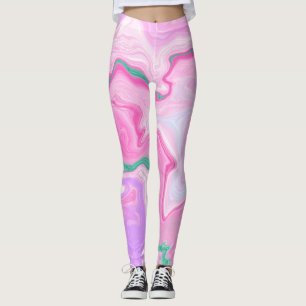Rosa, Lila, Mint Grönt Marble Art Leggings
