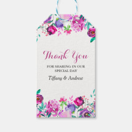 Rosa Lila Mint Watercolor Flowers Bröllop Presentetikett