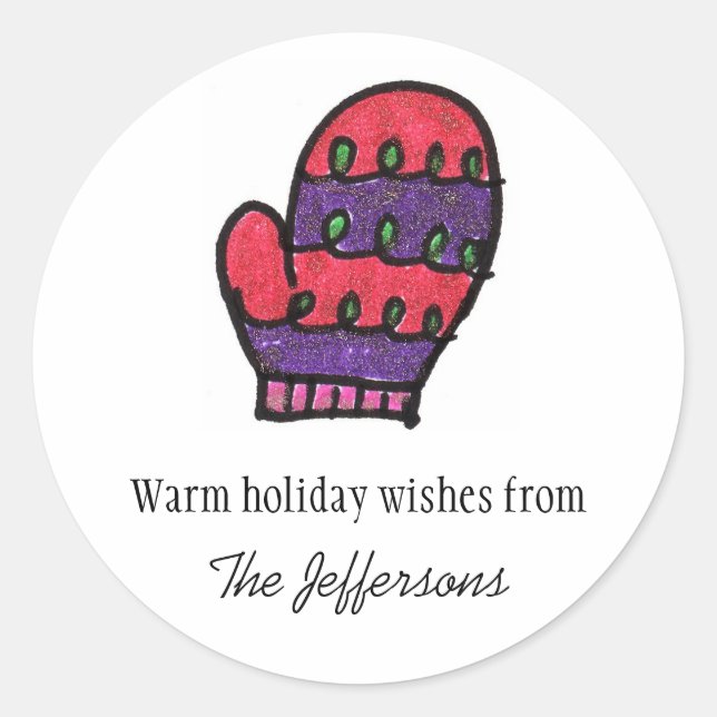 Rosa Lila Mitten Runt Klistermärke (Framsida)