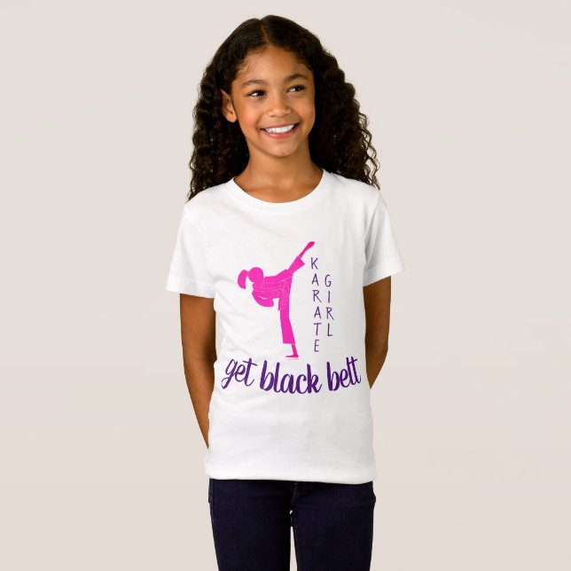 Rosa Lila Modern Cute Girl Martial Arts Karate T Shirt (Hel framsida)