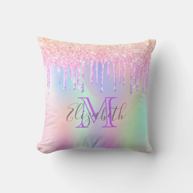 Rosa lila monogram holografisk dropp kudde (Framsida)